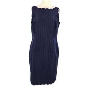 RSVP By Talbots Navy Blue Scallop Trim Butterfly Woven Sheath Dress